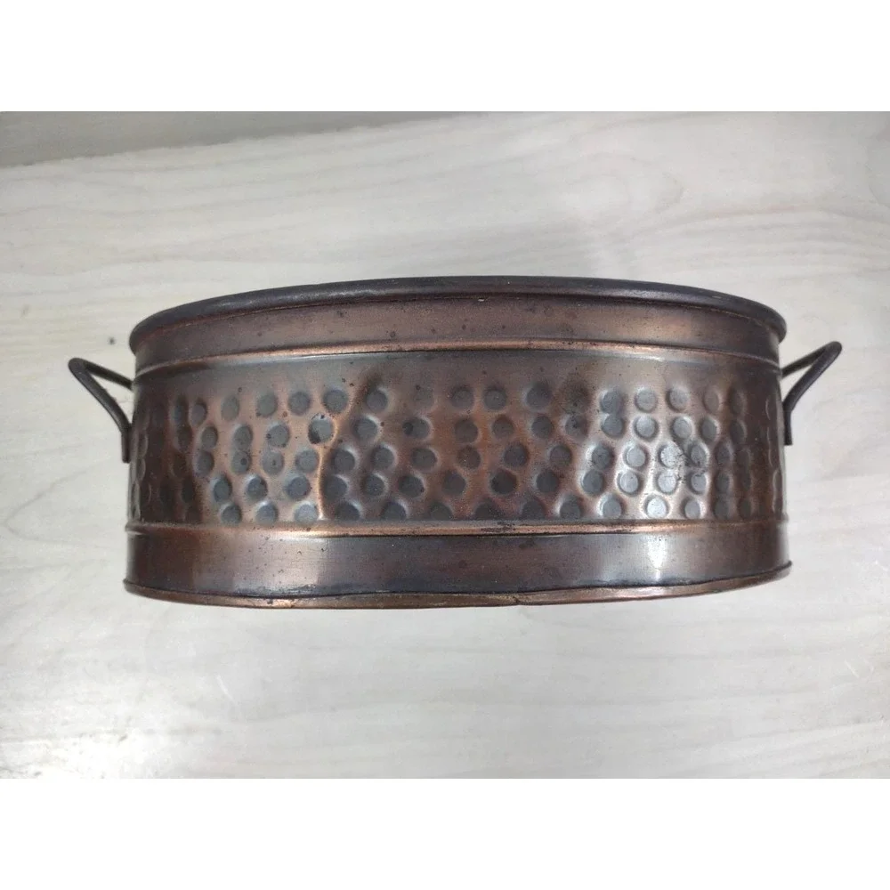 Vintage Oval Planter Pot Distressed Hammered Copper Color Metal Rustic Retro